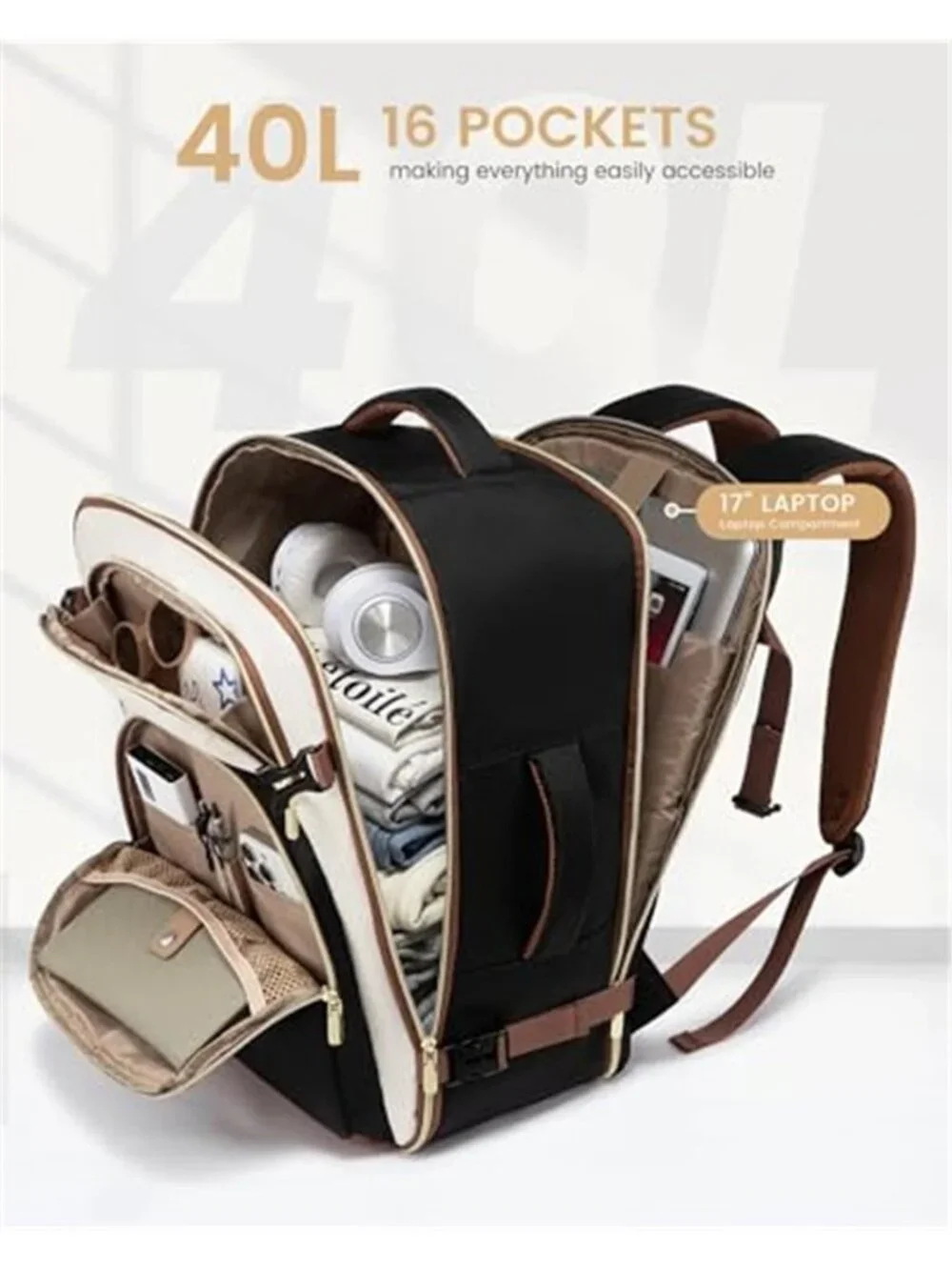 40L Travel Backpack Carry On TSA Laptop Bag Suitcase Weekender Packing Cubes